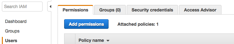 AWS Permissions Tab