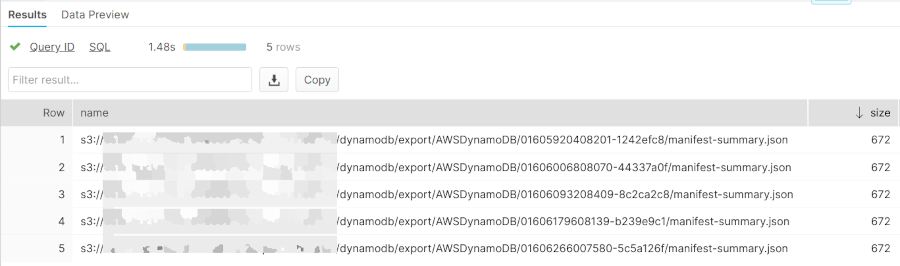 List of only manifest files from the S3 bucket as seen in Snowflake by running LIST command with a PATTERN
