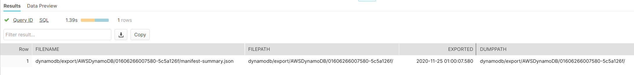 Screenshot of raw data presented in relational format