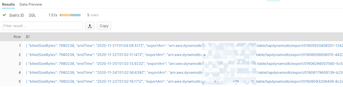 Screenshot of raw json read back from stage files