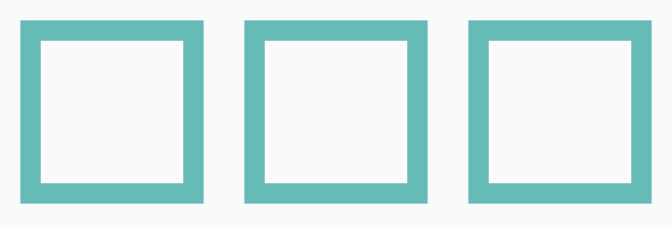 3 boxes in a row with box-sizing set as default, content-box