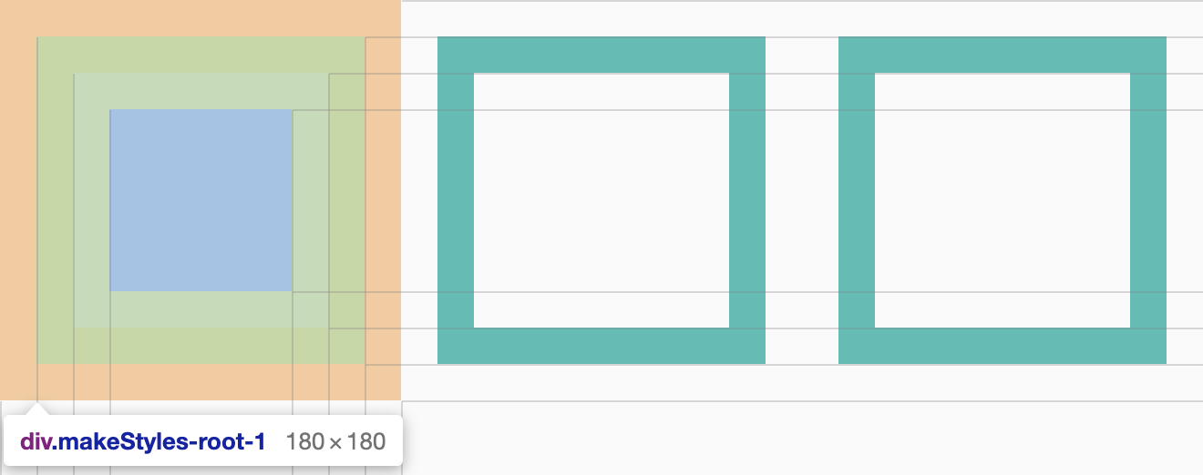 3 boxes in a row where their box-model is being highlighted