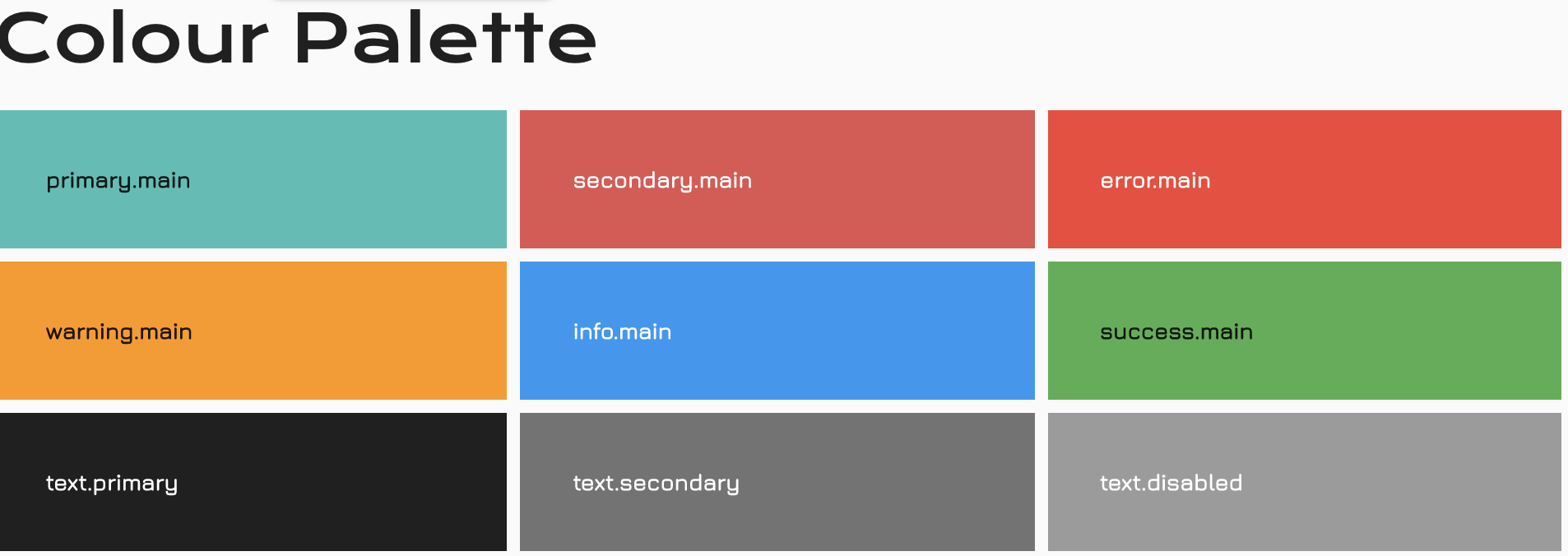 A 3x3 grid showing each of the Colour Intentions and with their foreground colour and background colour presentations